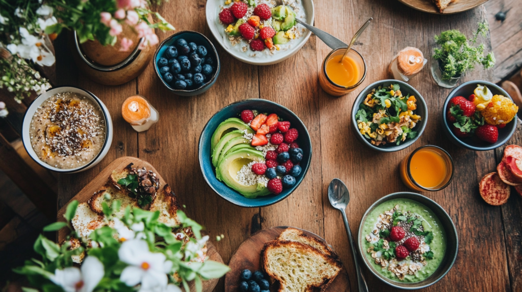 Quick and easy breakfast recipes including avocado toast, overnight oats, and smoothie bowls.
