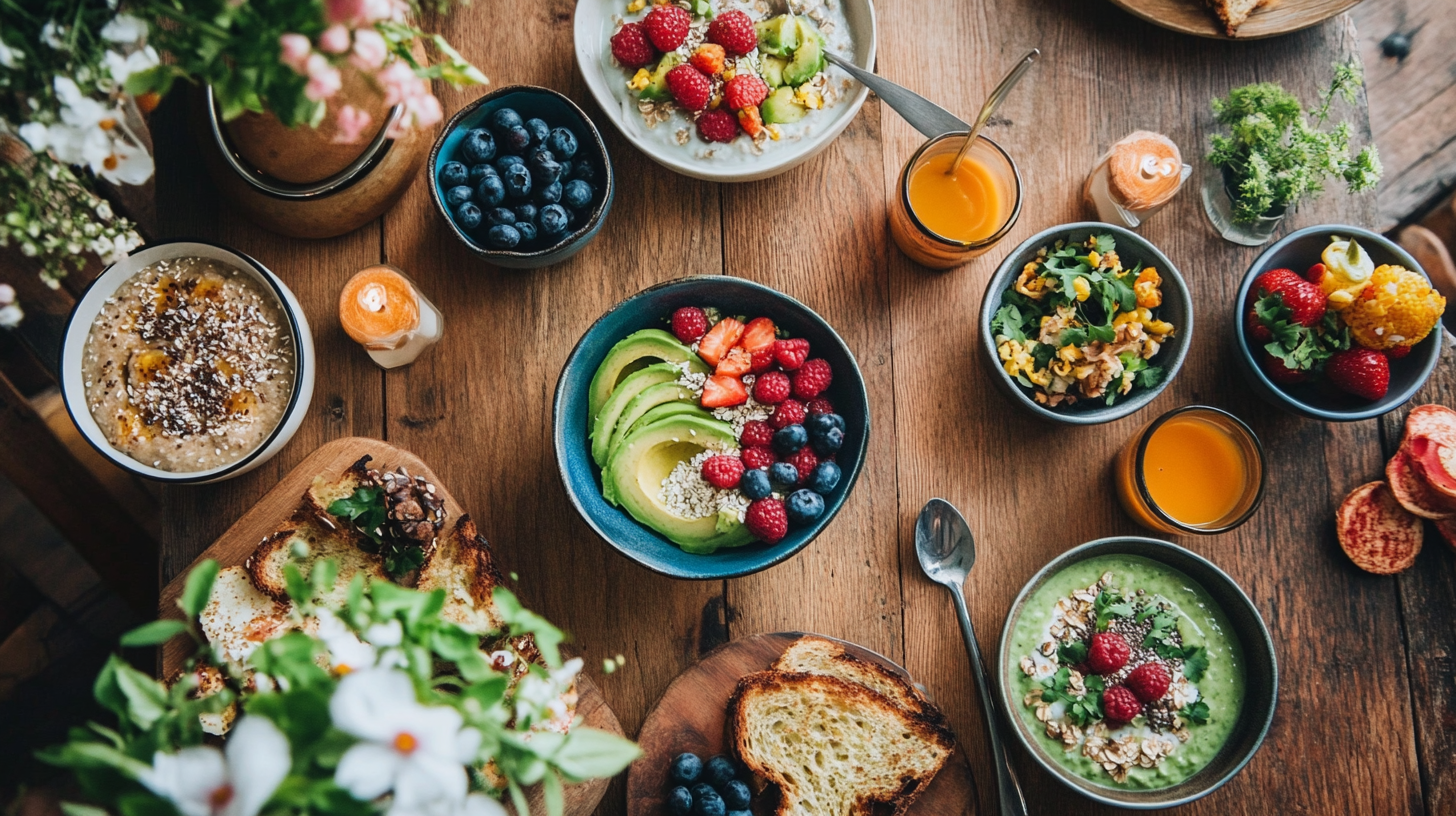 Quick and easy breakfast recipes including avocado toast, overnight oats, and smoothie bowls.