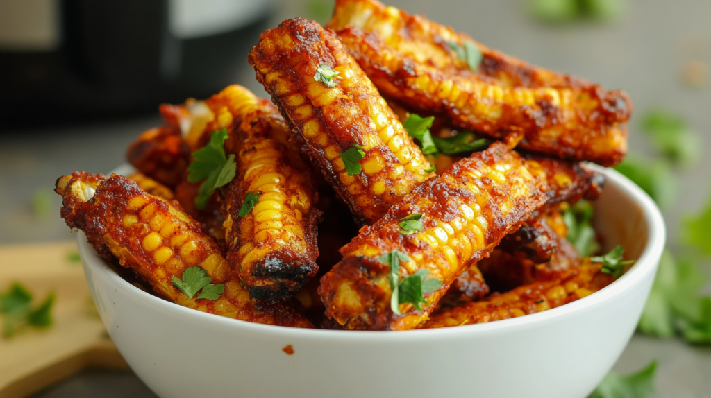 Crispy viral corn ribs seasoned with paprika in bowl